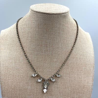 VTG Silver Tone Clear Rhinestone V-Shape Statement Necklace & 2 Tennis Bracelet - Thumbnail 2