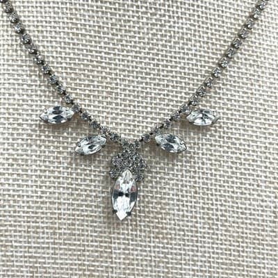 VTG Silver Tone Clear Rhinestone V-Shape Statement Necklace & 2 Tennis Bracelet