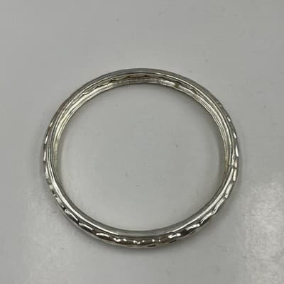 Set of 2 Vintage Silver Tone Bangle Bracelets 8" Textured Beaded & Etched Design - Thumbnail 4