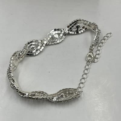 VTG Rhinestone Jewelry Set: V-Shape Necklace, Infinity Bracelet, Drop Earrings - Thumbnail 3