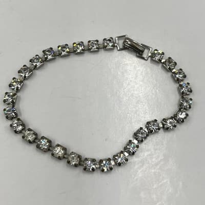 VTG Silver Tone Clear Rhinestone V-Shape Statement Necklace & 2 Tennis Bracelet - Thumbnail 6