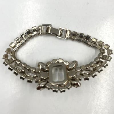 VTG Silver Tone Clear Rhinestone V-Shape Statement Necklace & 2 Tennis Bracelet - Thumbnail 5