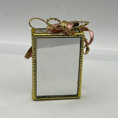 Vintage Mirrored Jewelry Box Gold Tone Trim Pink Fabric Rose Ribbon Trinket Case - Thumbnail 6