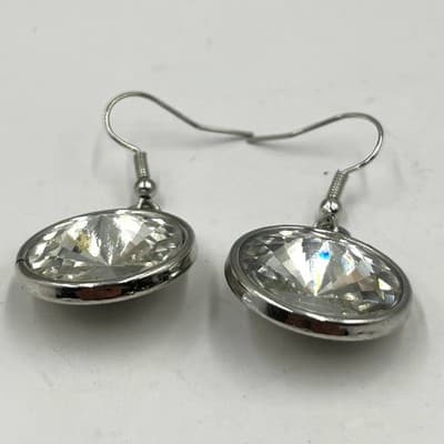 VTG Crystal Jewelry Set: Large Teardrop Faceted Pendant & Round Drop Earrings - Thumbnail 2
