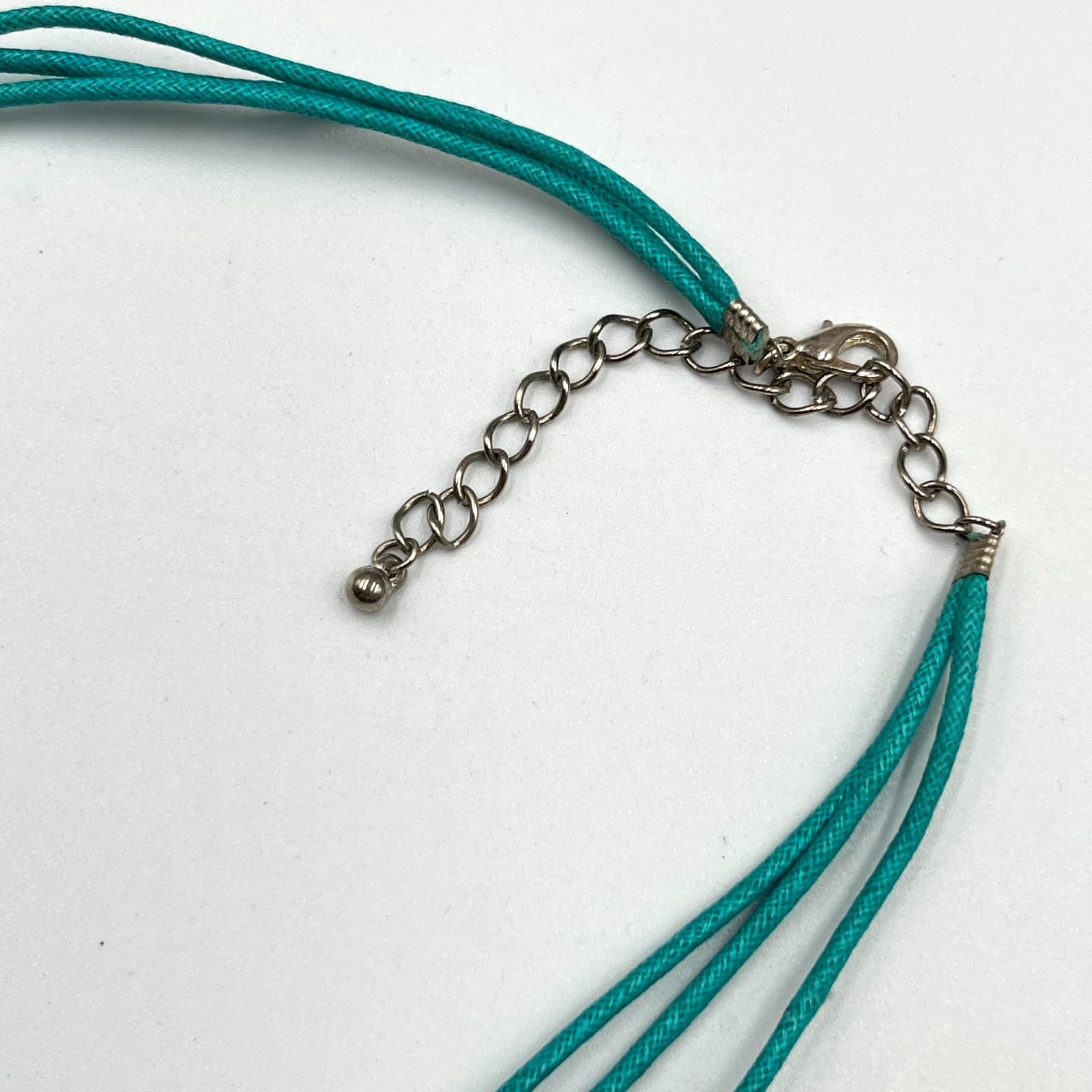 Vintage Star Pentagram Teal Cord Necklace Silver Tone Blue Crystal Boho Retro - Thumbnail 4