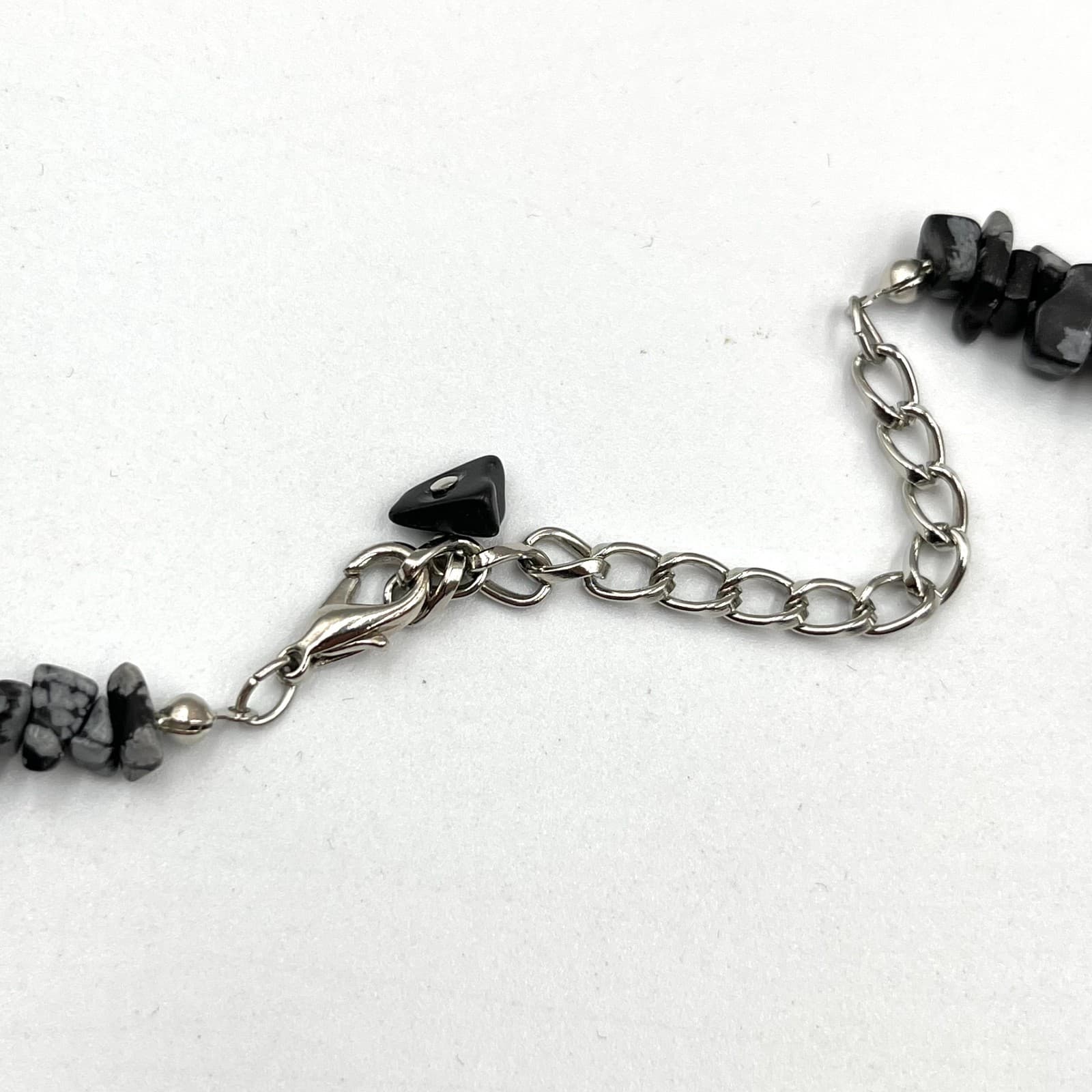 Vintage Natural Snowflake Obsidian Chip Bead Necklace Large Center Stone Pendant - Thumbnail 4
