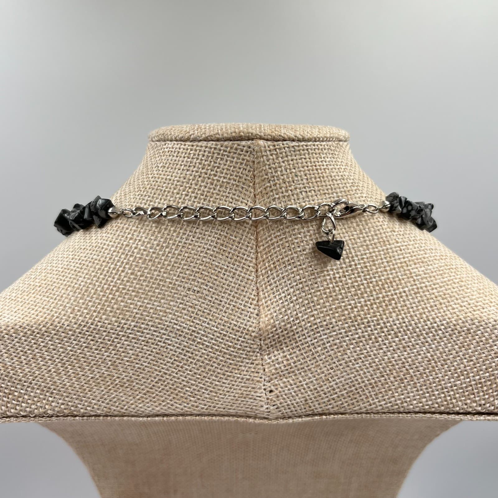 Vintage Natural Snowflake Obsidian Chip Bead Necklace Large Center Stone Pendant - Thumbnail 6