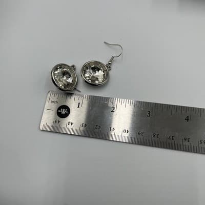 VTG Crystal Jewelry Set: Large Teardrop Faceted Pendant & Round Drop Earrings - Thumbnail 11