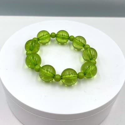 Vintage Y2K Green Chunky Beaded Stretch Bracelet Translucent Round Statement