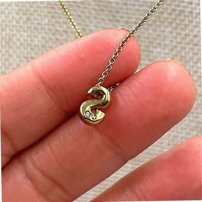 Gold Tone "S" Initial Pendant Necklace Rhinestone Letter Charm Minimalist