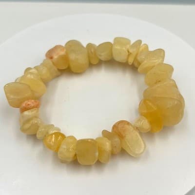 Vintage Natural Yellow Citrine Chip Stretch Bracelet Tumbled Stone Boho Jewelry