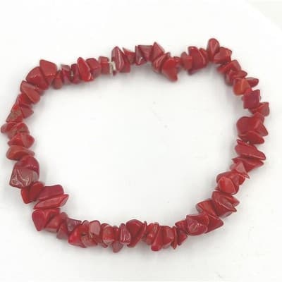 Vintage Y2K Elasticized Cord Randomized Mosaic Red Coral Chip Stretch Bracelet