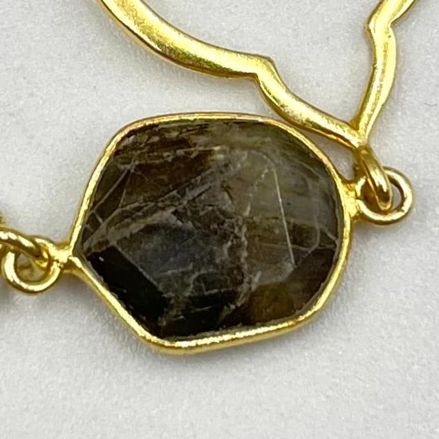 VTG Stella & Dot Gold Tone Green Grey Stone Station Long Layering Necklace Retro - Thumbnail 3