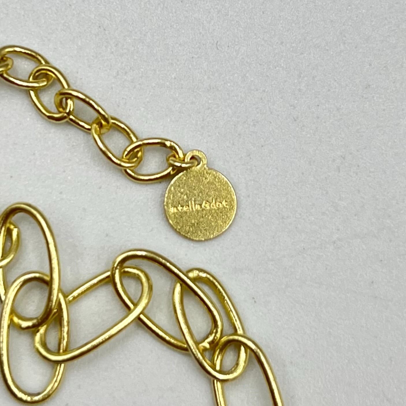 VTG Stella & Dot Gold Tone Green Grey Stone Station Long Layering Necklace Retro - Thumbnail 5