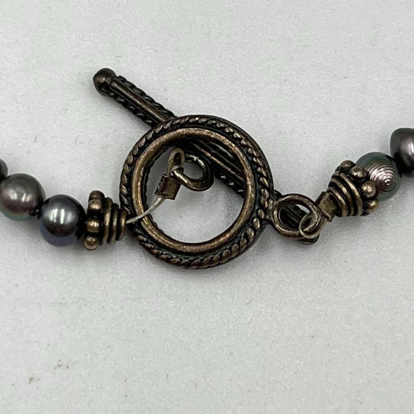 Vintage Iridescent Black Biwa Stick Pearl Statement Necklace Boho Toggle 18" - Thumbnail 5