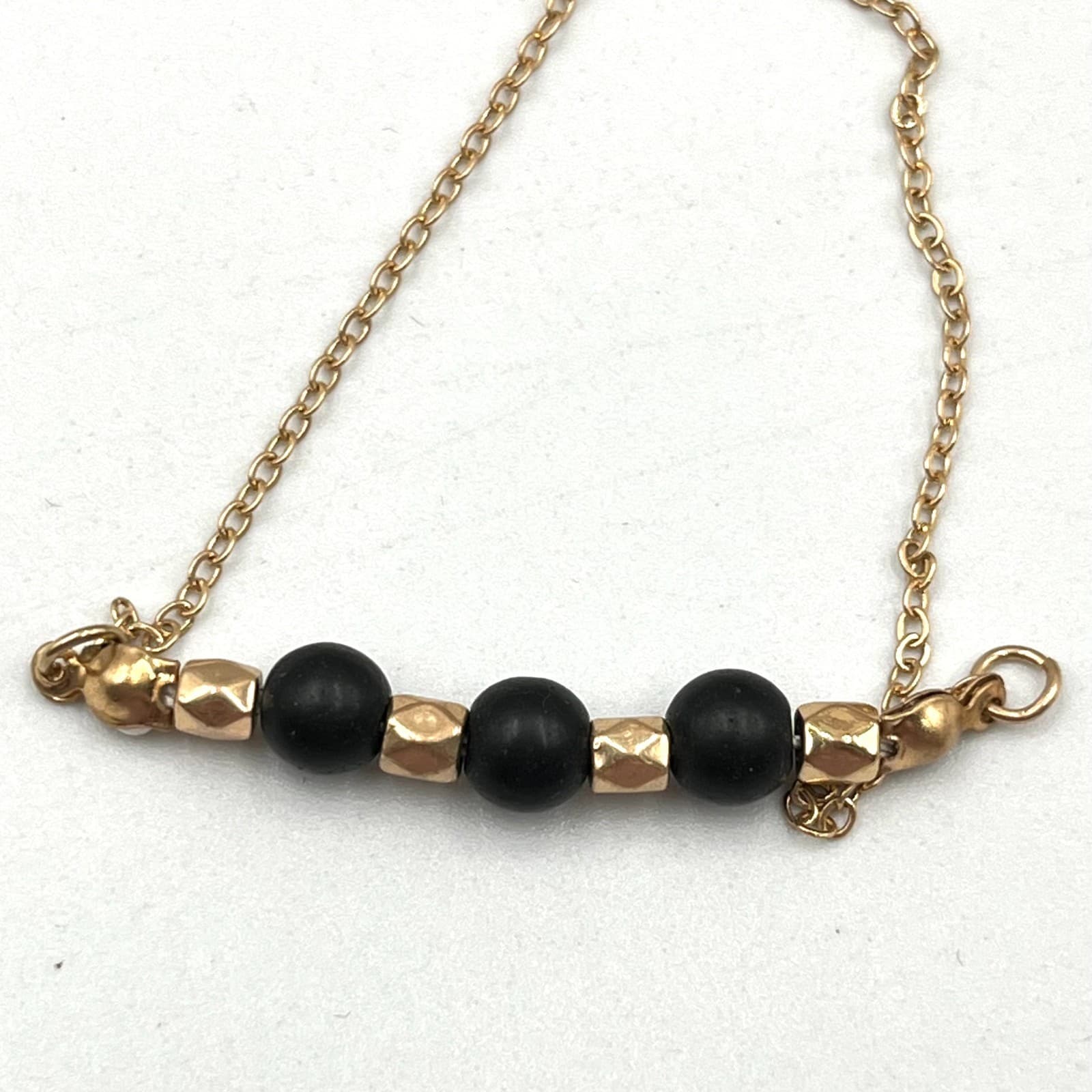Vintage Retro Gold Tone Chain Necklace with Black Matte Beads & Gold Accents - Thumbnail 4