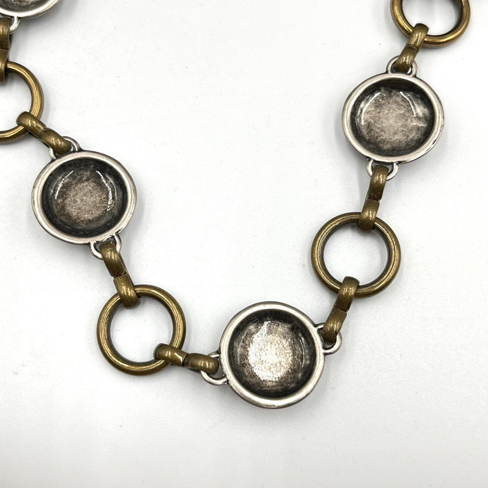 Vintage Fossil Boho Long Station Necklace Mixed Metal Silver Gold Tone Retro - Thumbnail 5