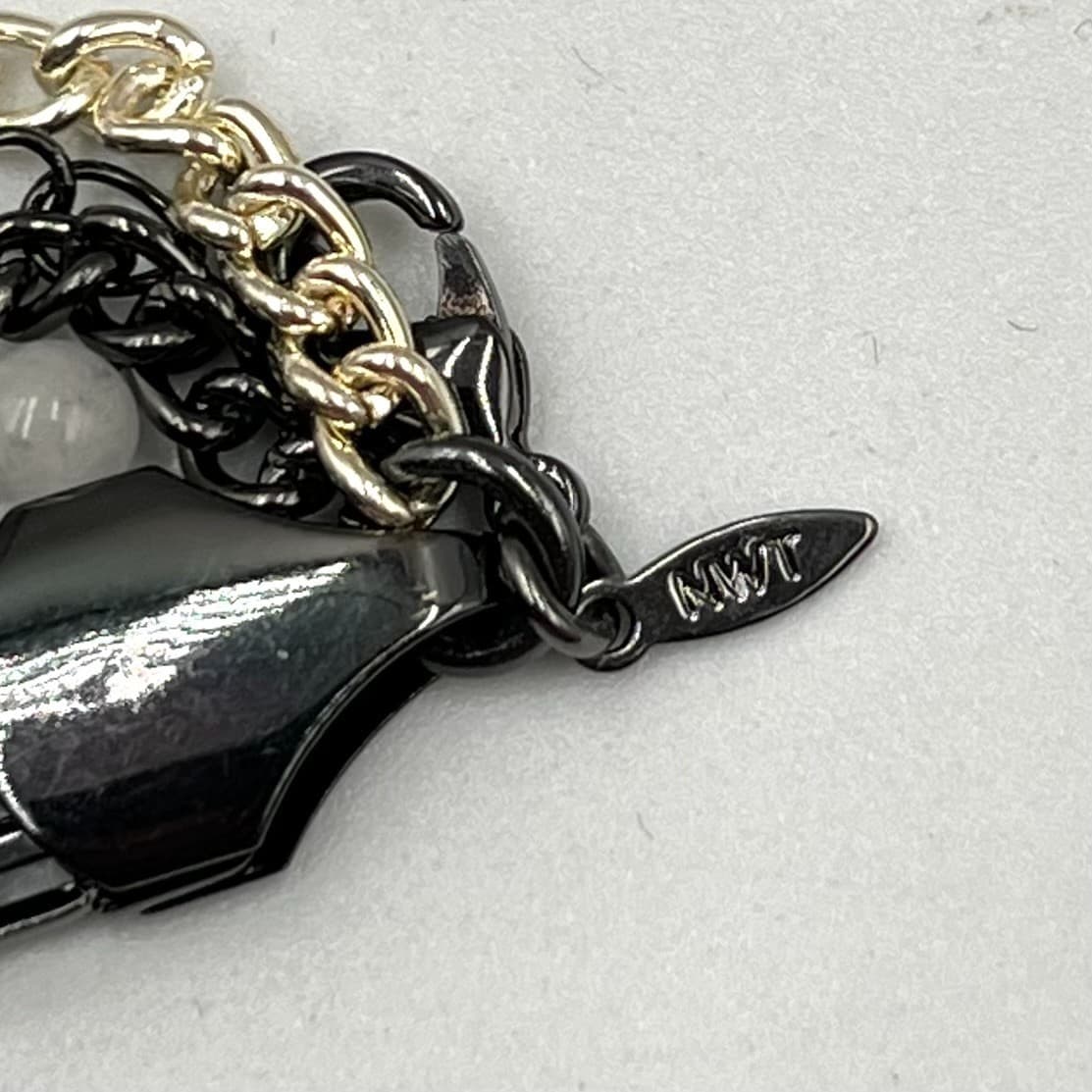 VTG NWT Layered Mesh & Curb Chain Long Layering Necklace Gunmetal Silver Tone - Thumbnail 7