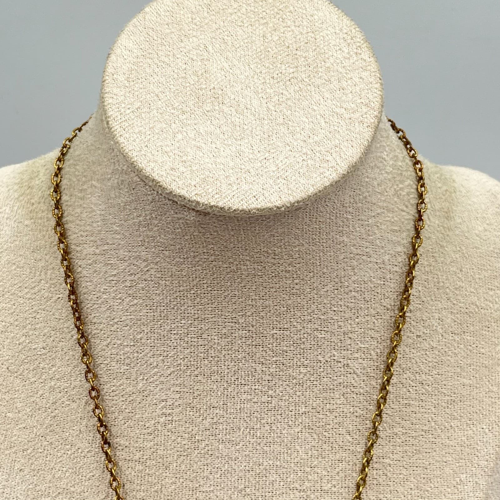 Vintage Boho Purple Slag Glass Tube Necklace - Blue Beaded Brass Tone Chain 18" - Thumbnail 5