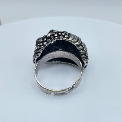Vintage Silver-Tone Bohemian Oxidize Metal Bezel Faceted Beads Royal Shape Ring - Thumbnail 5