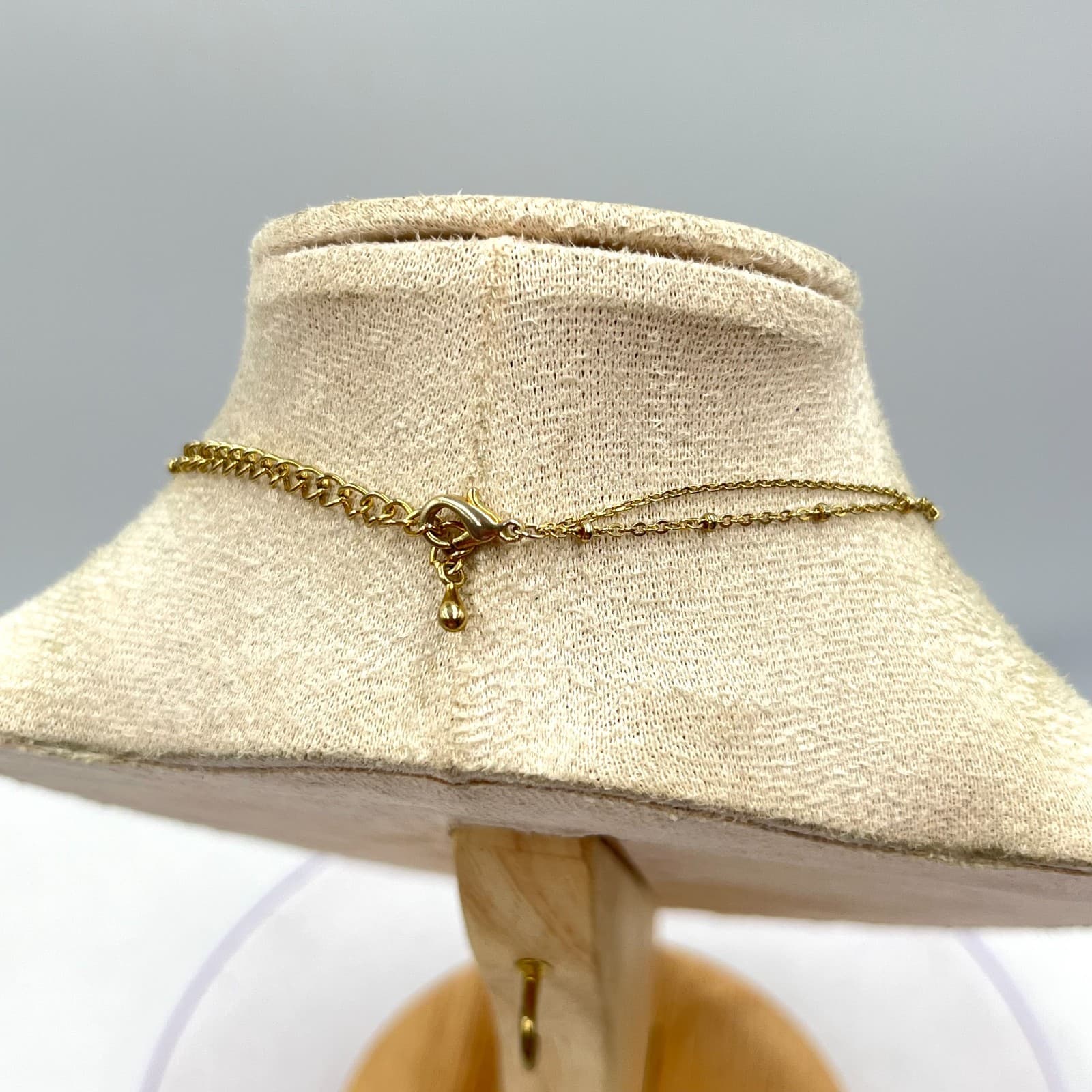 Vintage Gold Tone Double Layer Necklace Sandblast Textured Bead Satellite Chain - Thumbnail 6