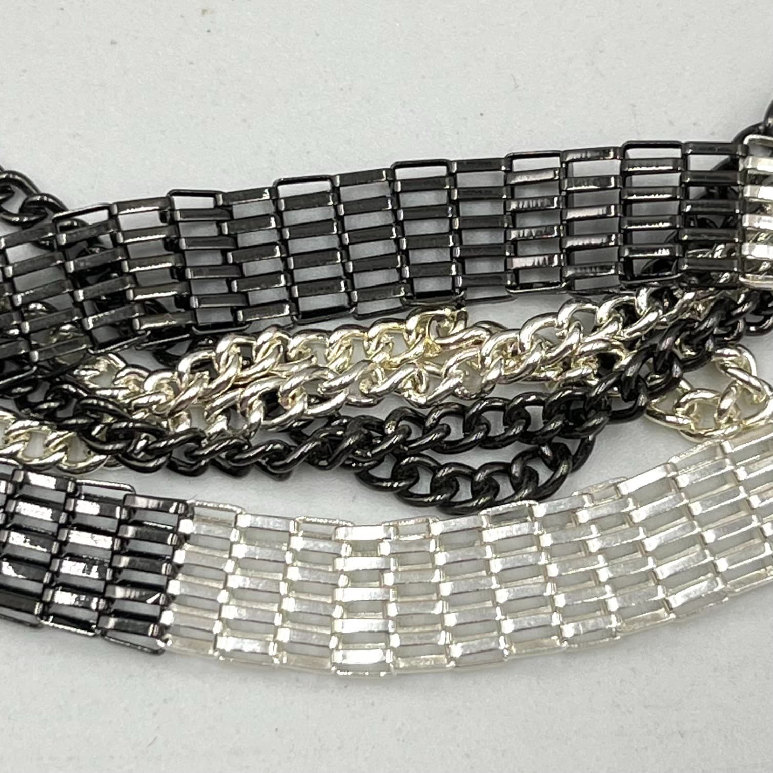 VTG NWT Layered Mesh & Curb Chain Long Layering Necklace Gunmetal Silver Tone - Thumbnail 6