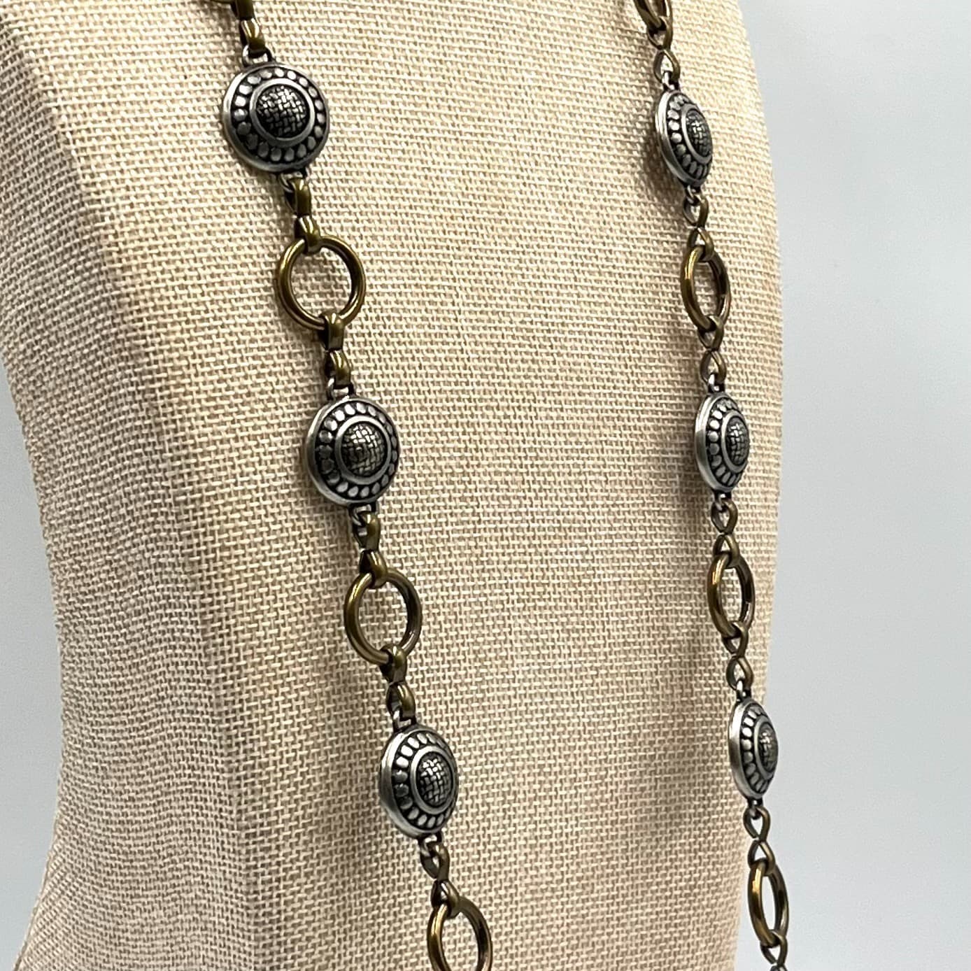 Vintage Fossil Boho Long Station Necklace Mixed Metal Silver Gold Tone Retro - Thumbnail 8