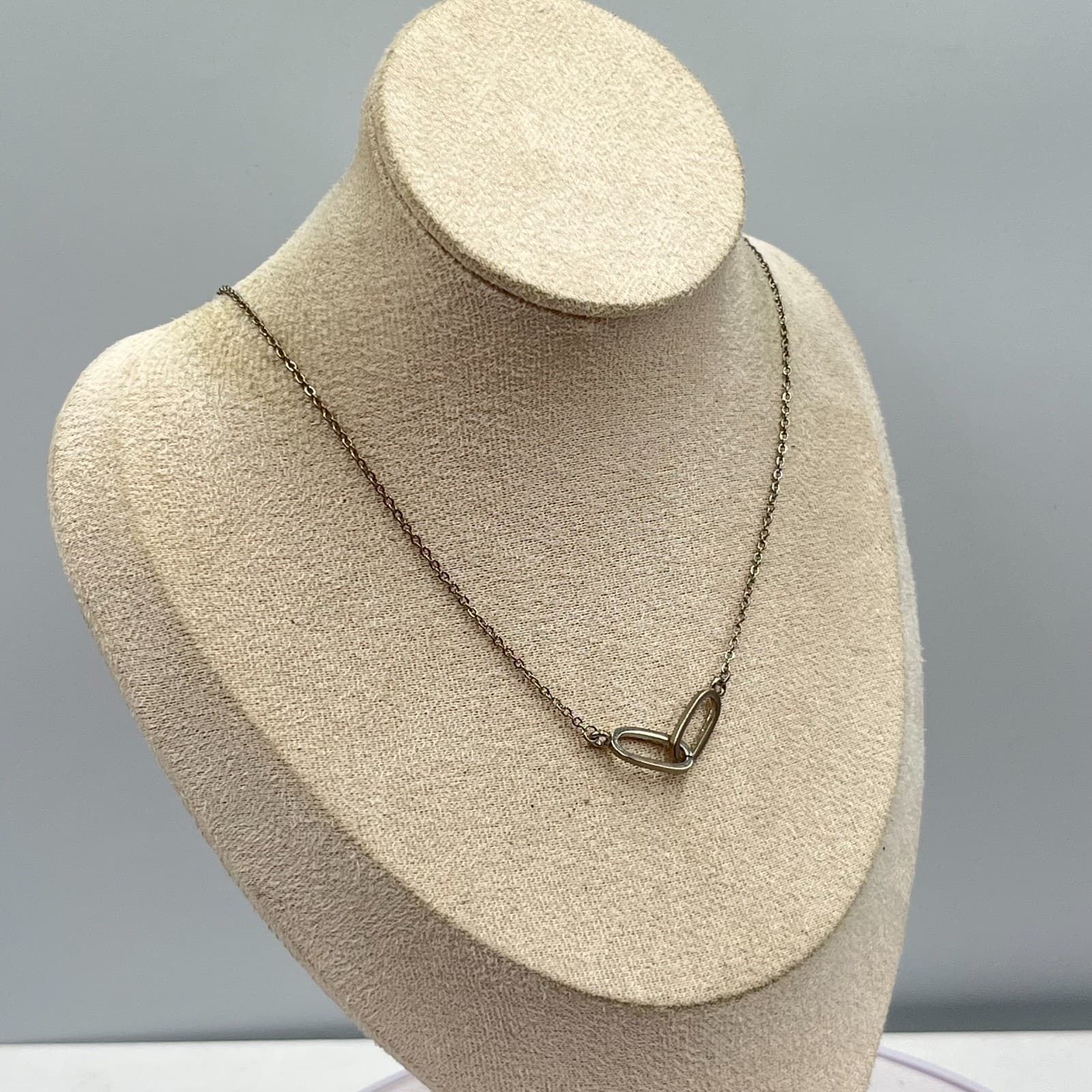 Modern Silver Tone Interlocking Double Oval Link Necklace Minimalist Chain - Thumbnail 5