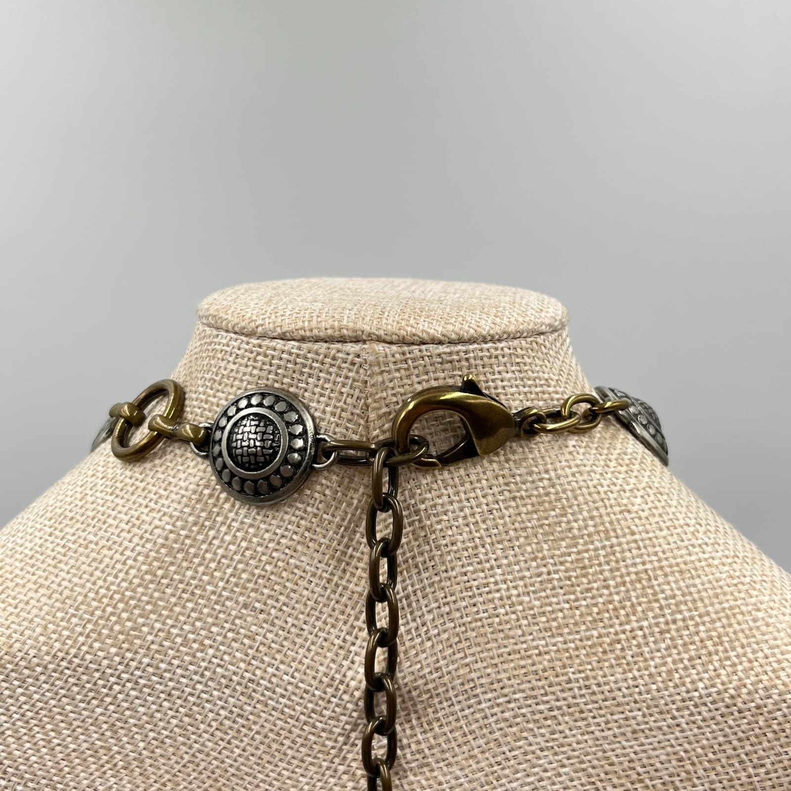 Vintage Fossil Boho Long Station Necklace Mixed Metal Silver Gold Tone Retro - Thumbnail 11