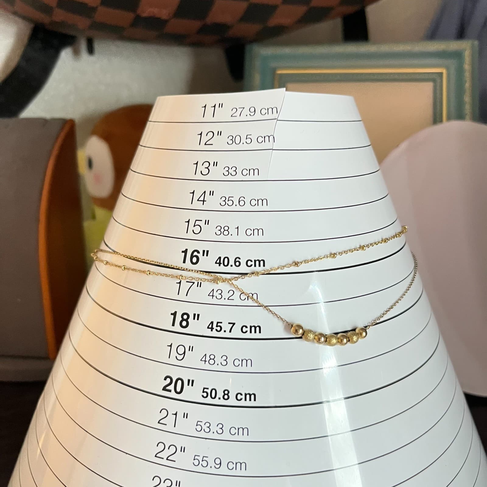 Vintage Gold Tone Double Layer Necklace Sandblast Textured Bead Satellite Chain - Thumbnail 7