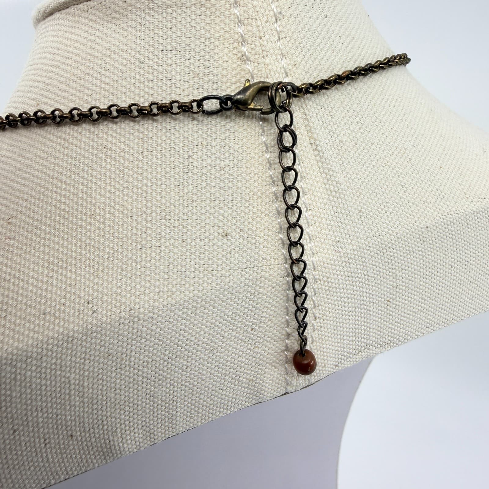 Vintage Amber Tone Glass Bead Leaf Tassel Necklace Bronze Tone Chunky Statement - Thumbnail 7
