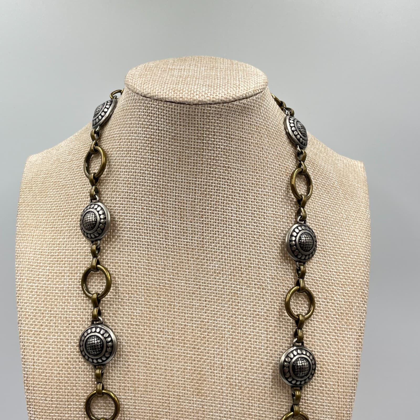 Vintage Fossil Boho Long Station Necklace Mixed Metal Silver Gold Tone Retro - Thumbnail 6