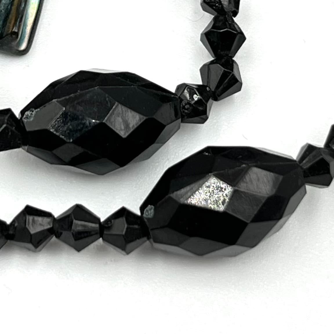 Vintage Y2K Black Bead & Iridescent Shell Long Layering Necklace Retro Boho - Thumbnail 6