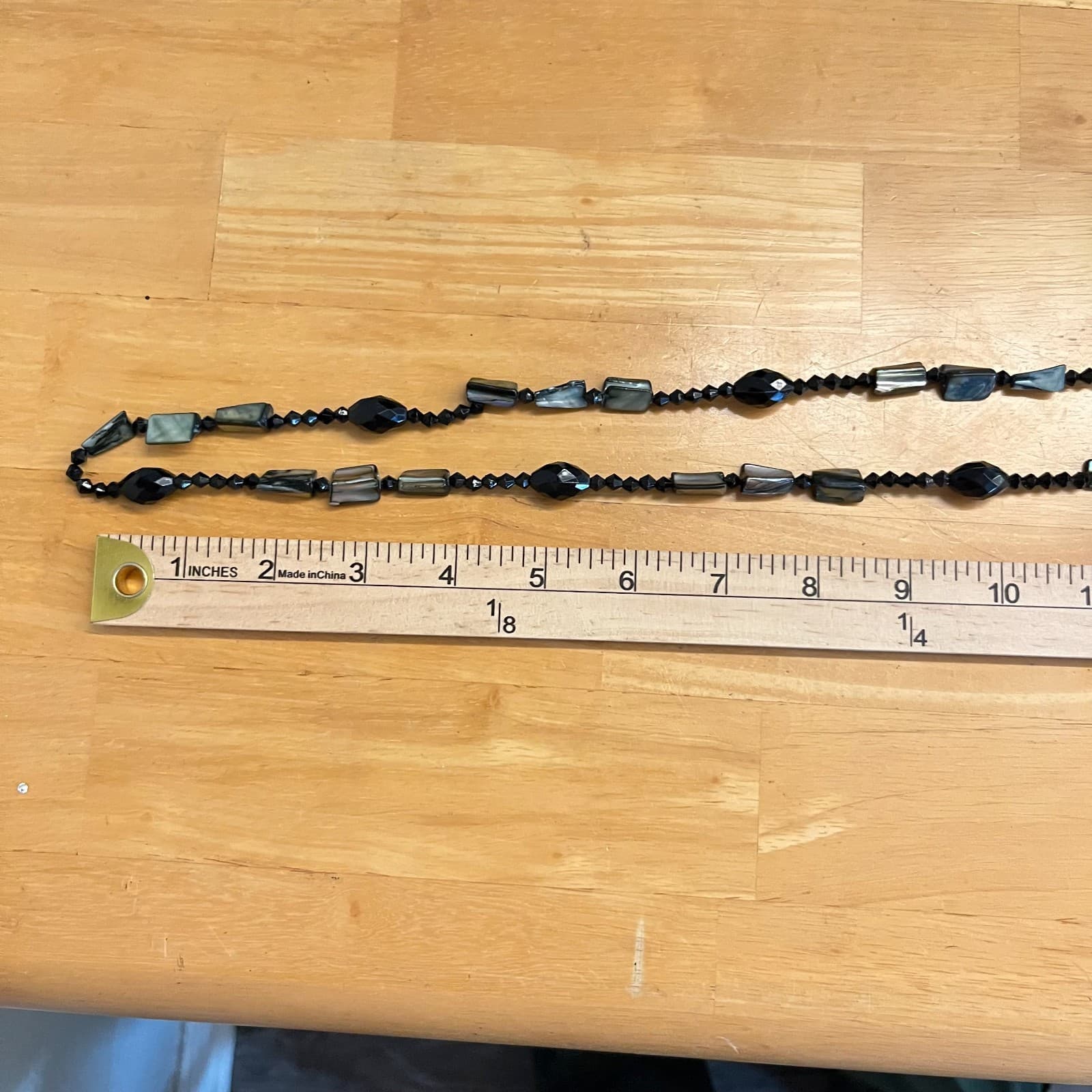 Vintage Y2K Black Bead & Iridescent Shell Long Layering Necklace Retro Boho - Thumbnail 9
