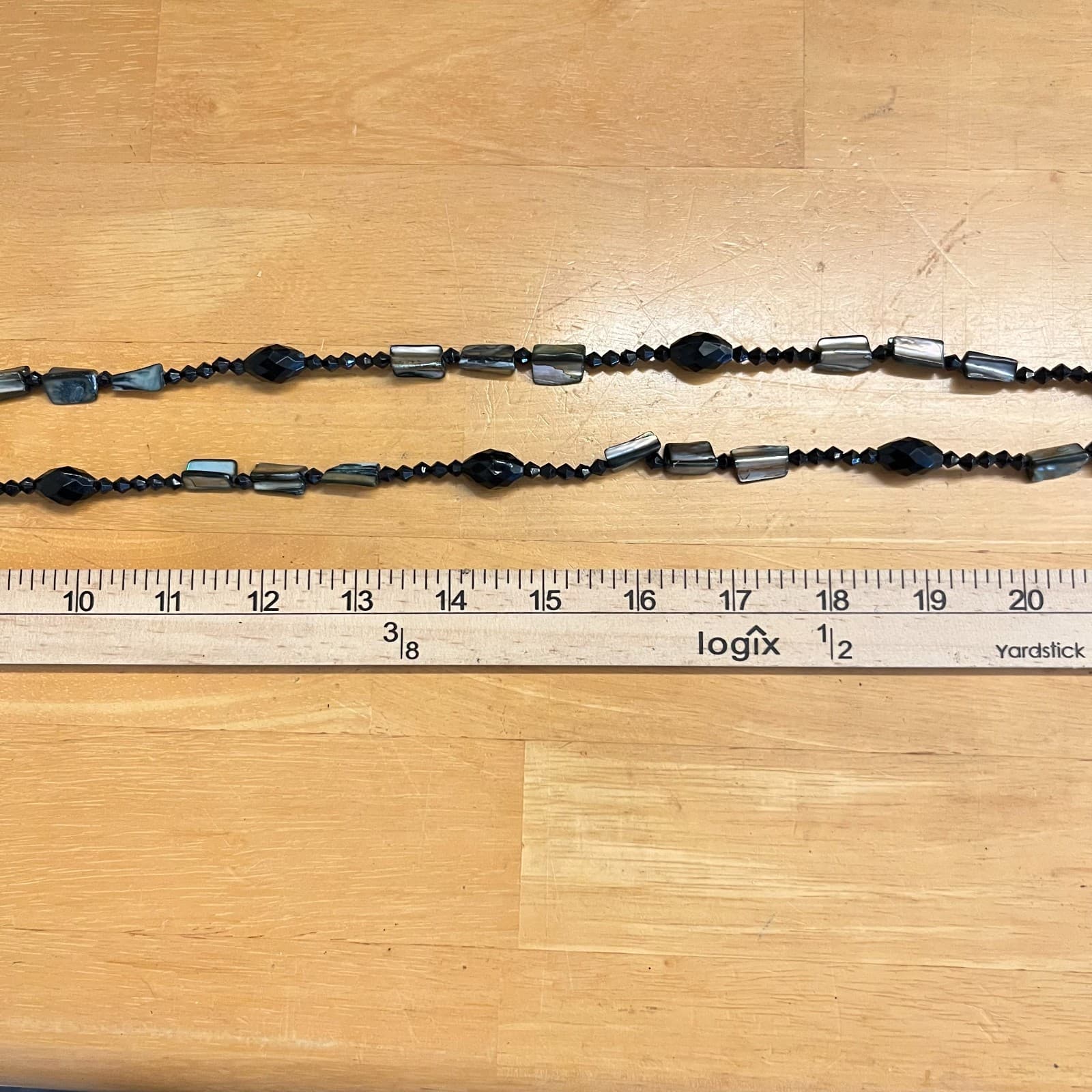 Vintage Y2K Black Bead & Iridescent Shell Long Layering Necklace Retro Boho - Thumbnail 10