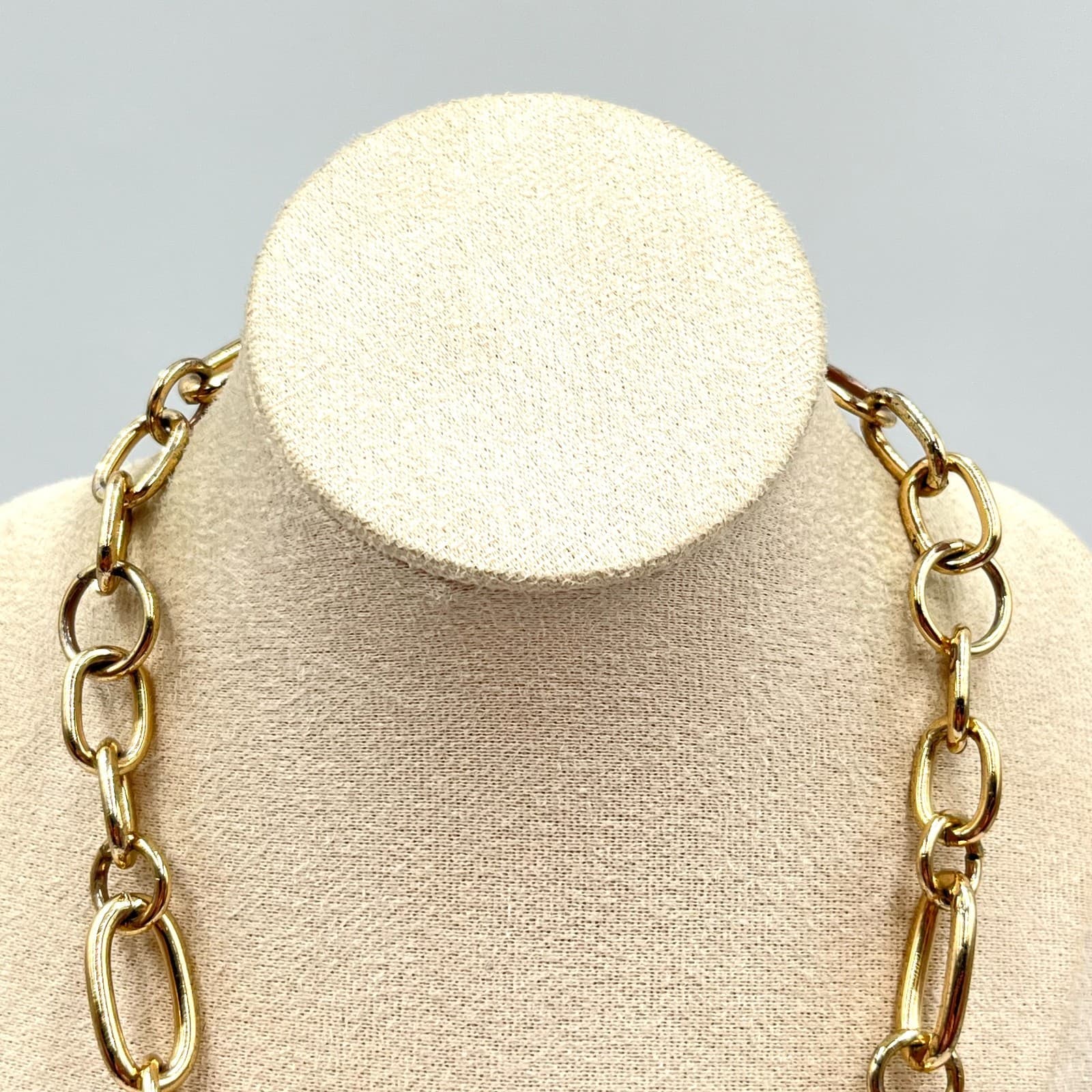 Vintage Gold Tone Chunky Oval Link Statement Necklace Retro 16" Adjustable - Thumbnail 2