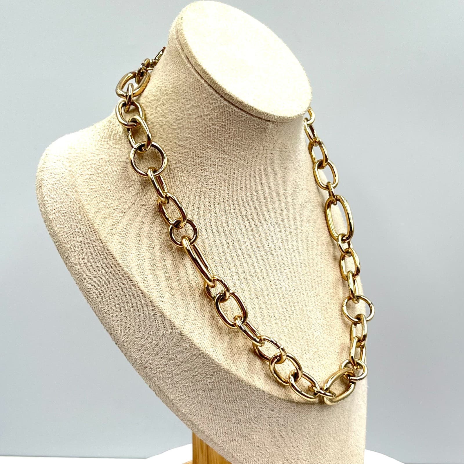 Vintage Gold Tone Chunky Oval Link Statement Necklace Retro 16" Adjustable - Thumbnail 3