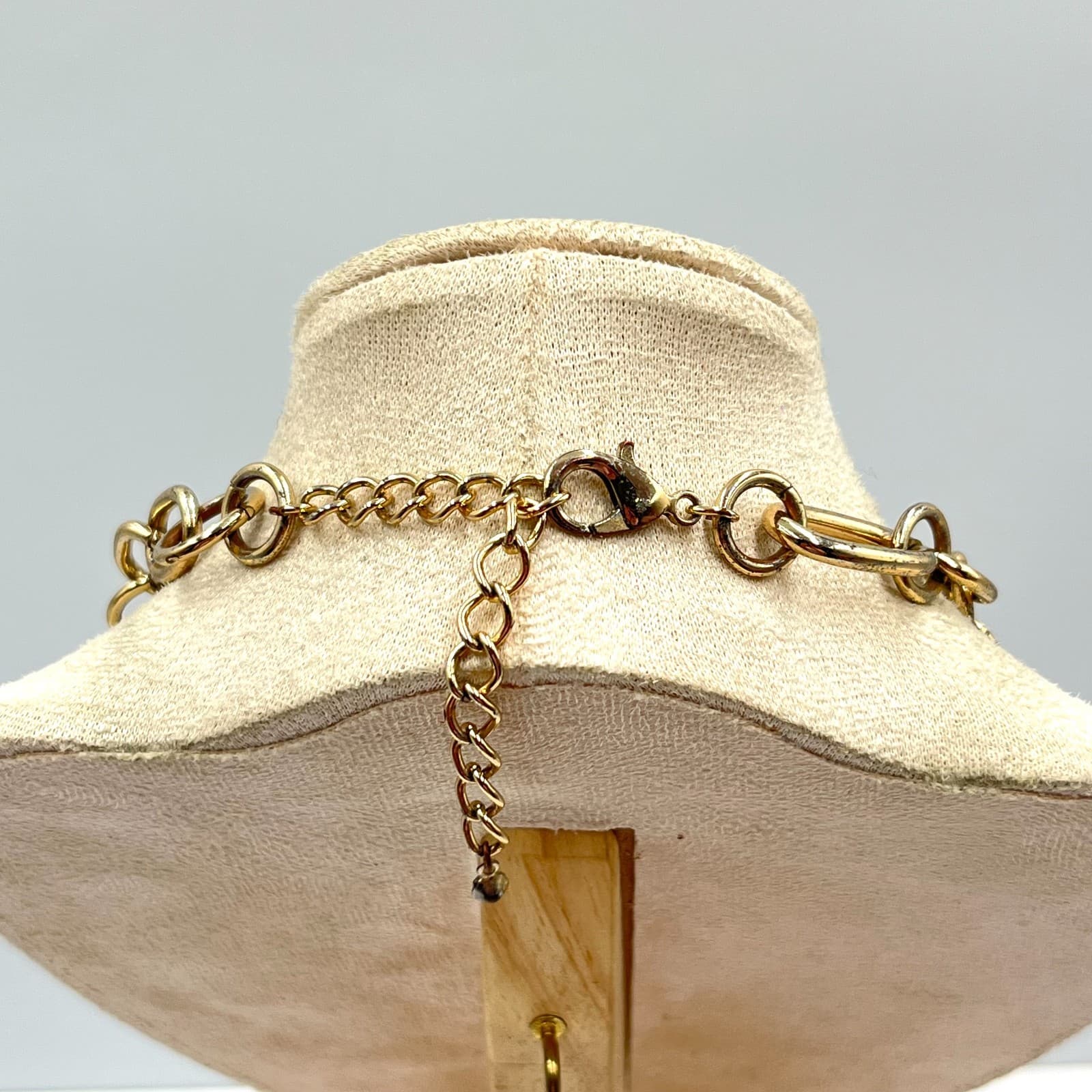 Vintage Gold Tone Chunky Oval Link Statement Necklace Retro 16" Adjustable - Thumbnail 4