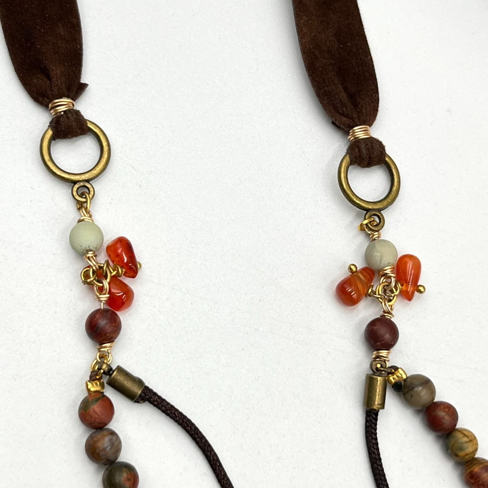 Vintage Boho Elephant Tassel Statement Necklace Mixed Stone Beaded Velvet Ribbon - Thumbnail 5