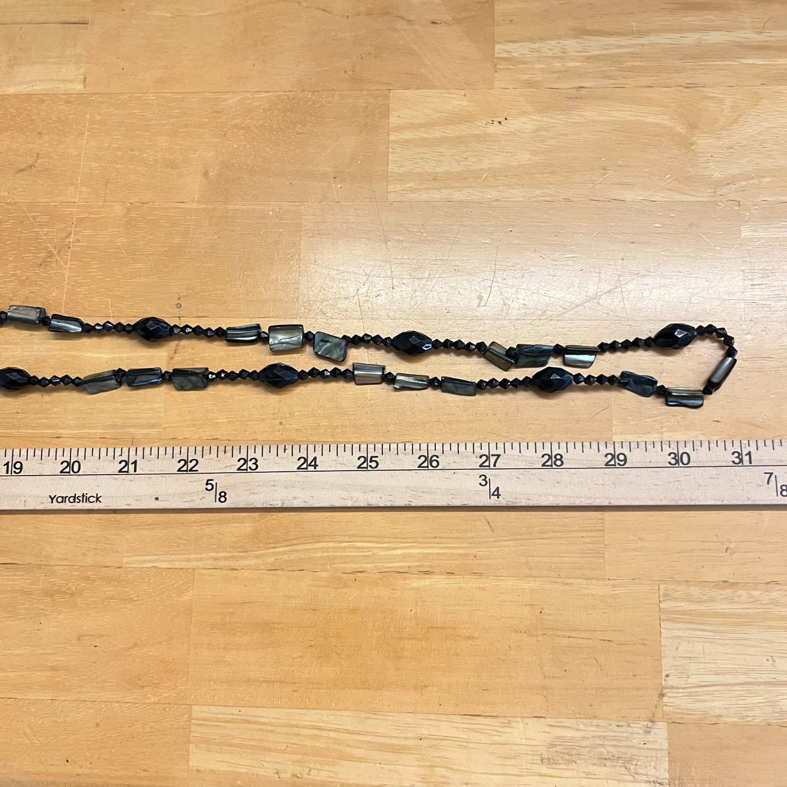 Vintage Y2K Black Bead & Iridescent Shell Long Layering Necklace Retro Boho - Thumbnail 11