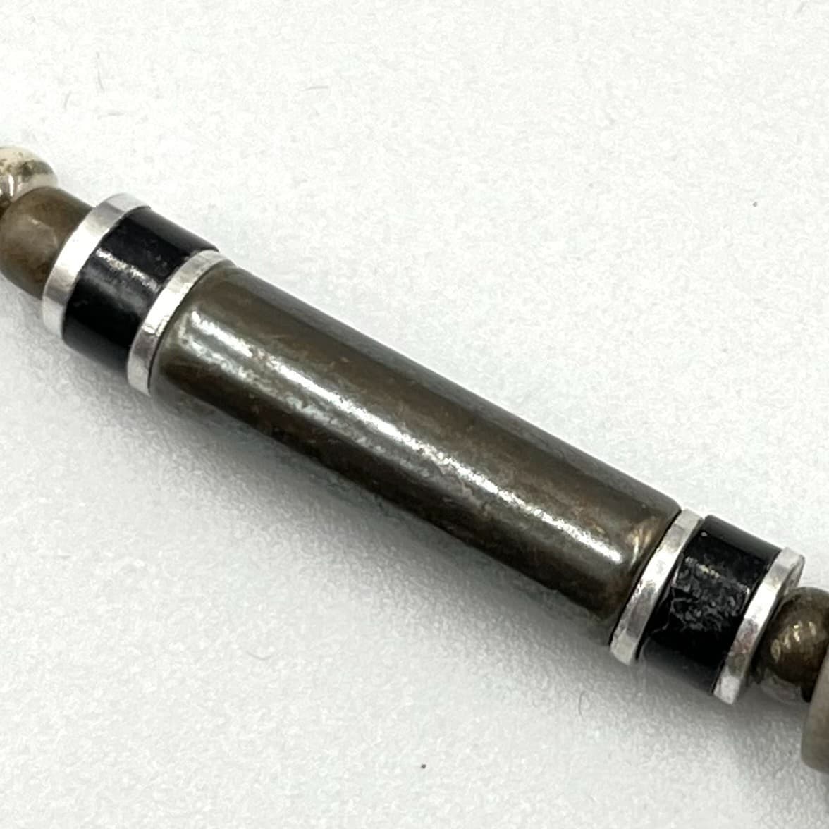 Vintage Retro Earthy Grey Stone & Wood Tube Bead Necklace Boho Tribal Style - Thumbnail 5