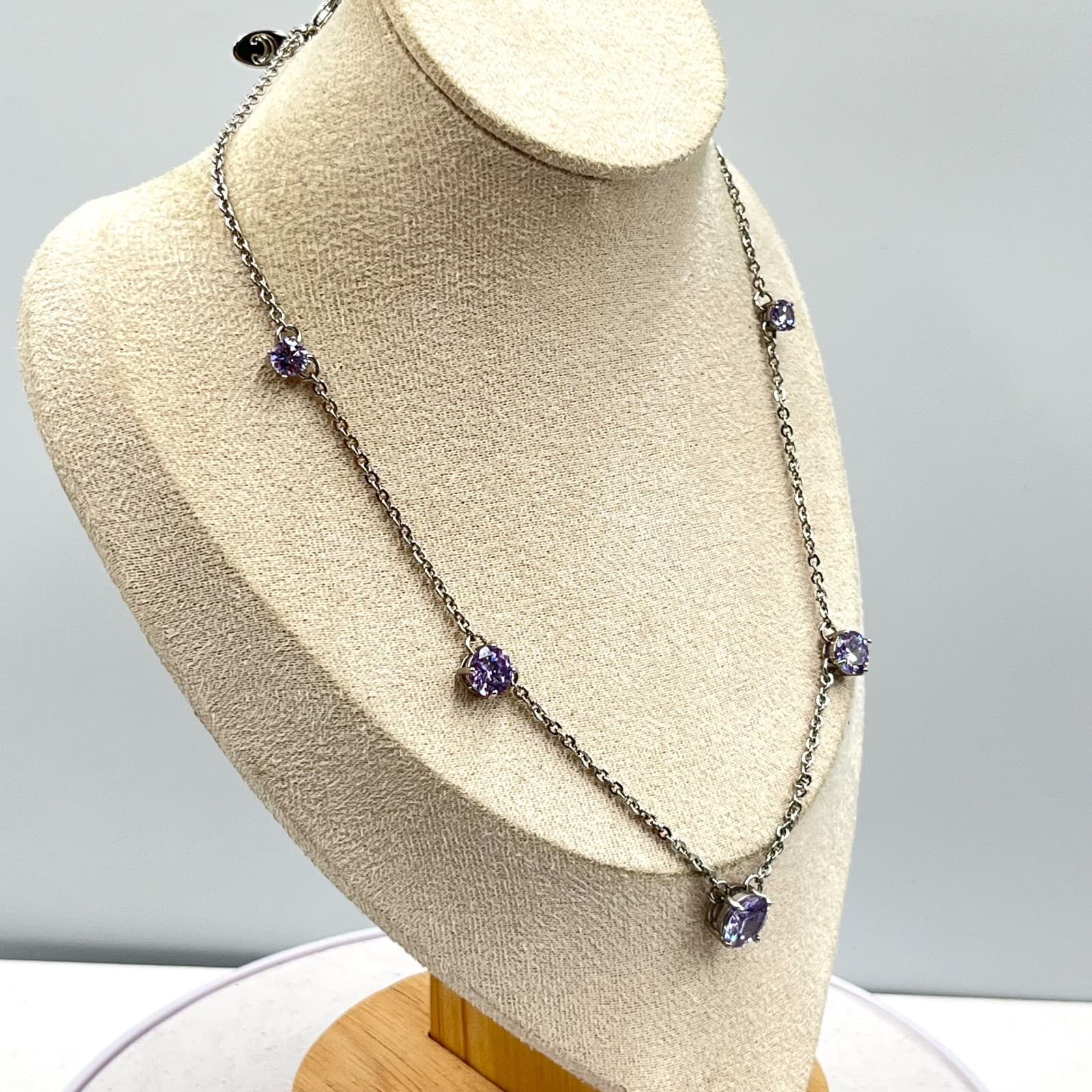 Vintage Charming Charlie Silver Tone Lavender CZ Station Necklace Retro Y2K Glam - Thumbnail 6