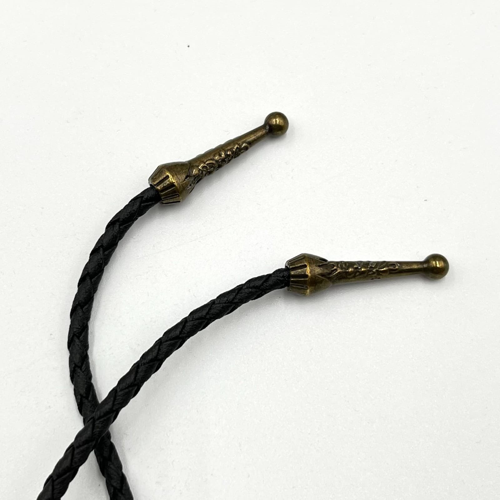 VTG Bronze Tone Cowboy Hat Bolo Tie Western Braided Black Leather Southwestern - Thumbnail 3