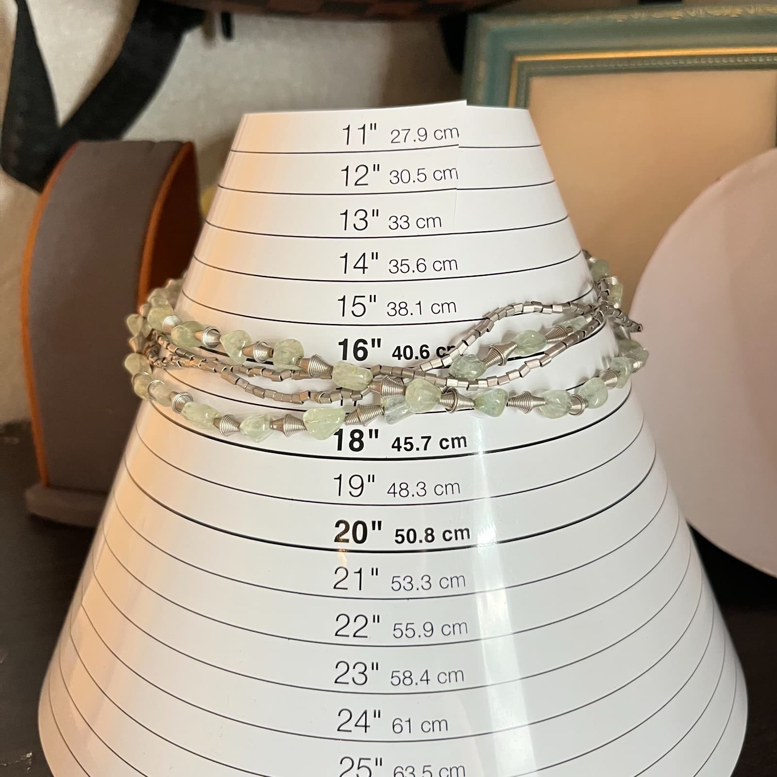 Vintage Boho Multi-Strand Silver Tone Necklace Pale Green Stone Raw Nuggets - Thumbnail 7