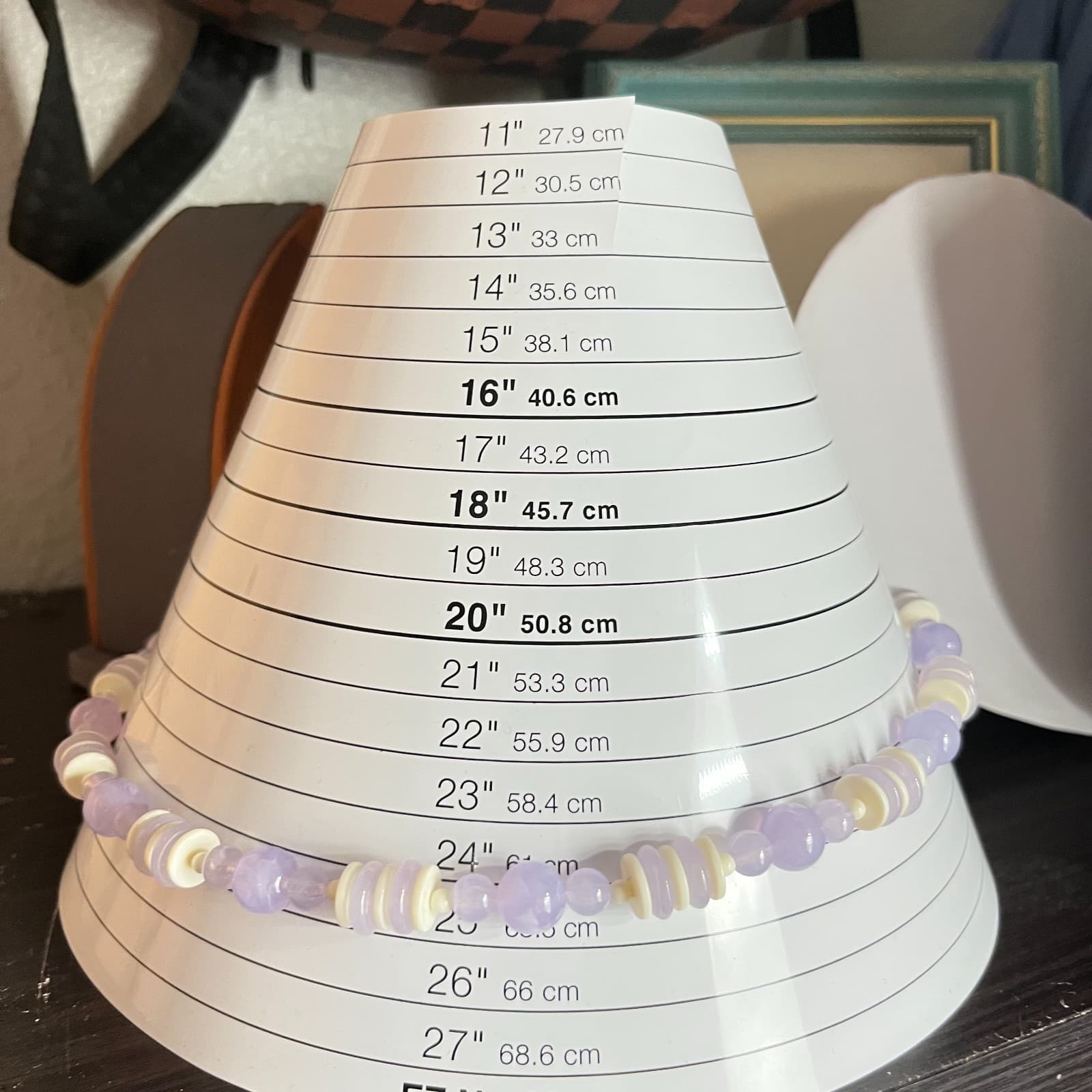 Vintage Retro Lavender Purple Glass & Cream Resin Beaded Strand Necklace 24" - Thumbnail 8