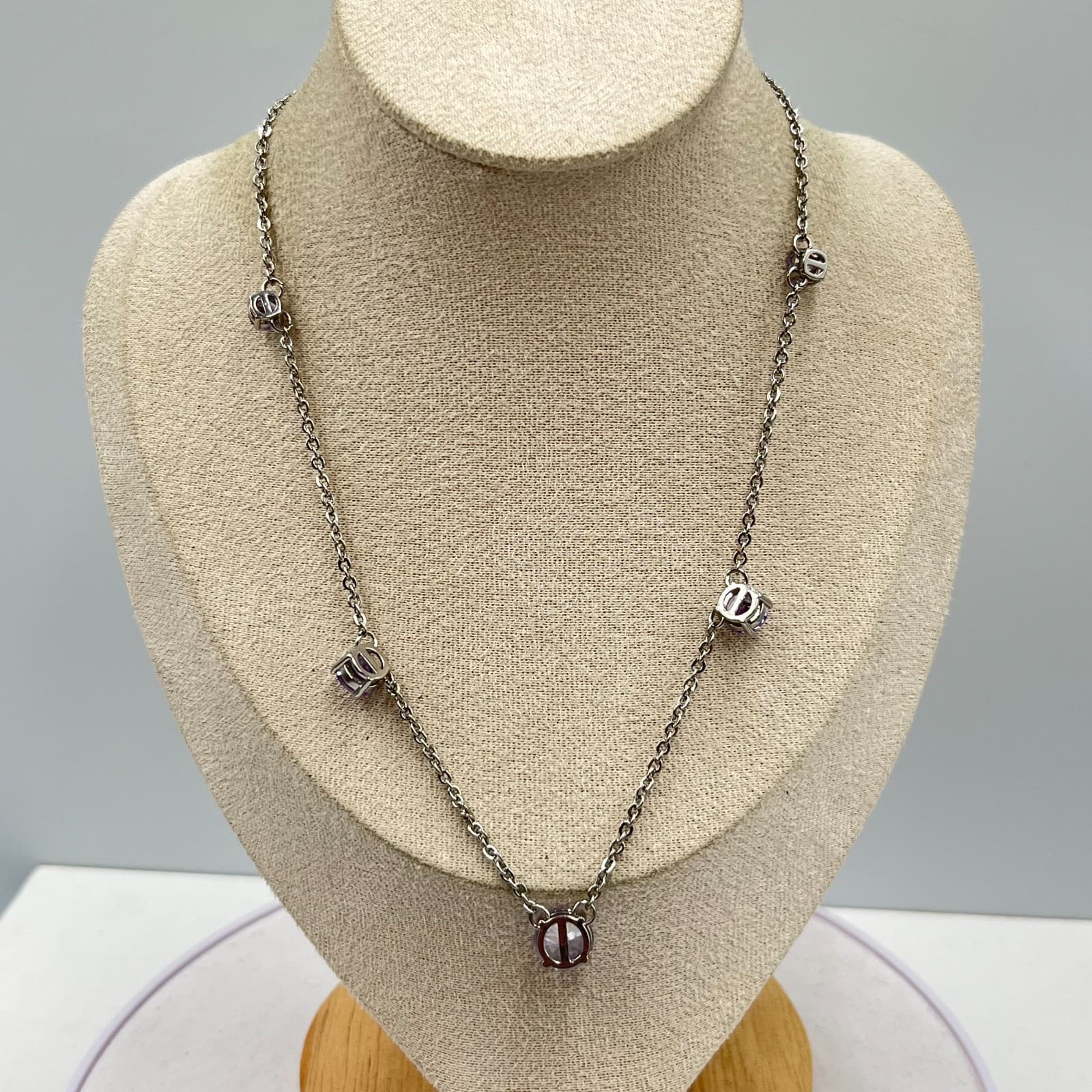 Vintage Charming Charlie Silver Tone Lavender CZ Station Necklace Retro Y2K Glam - Thumbnail 8
