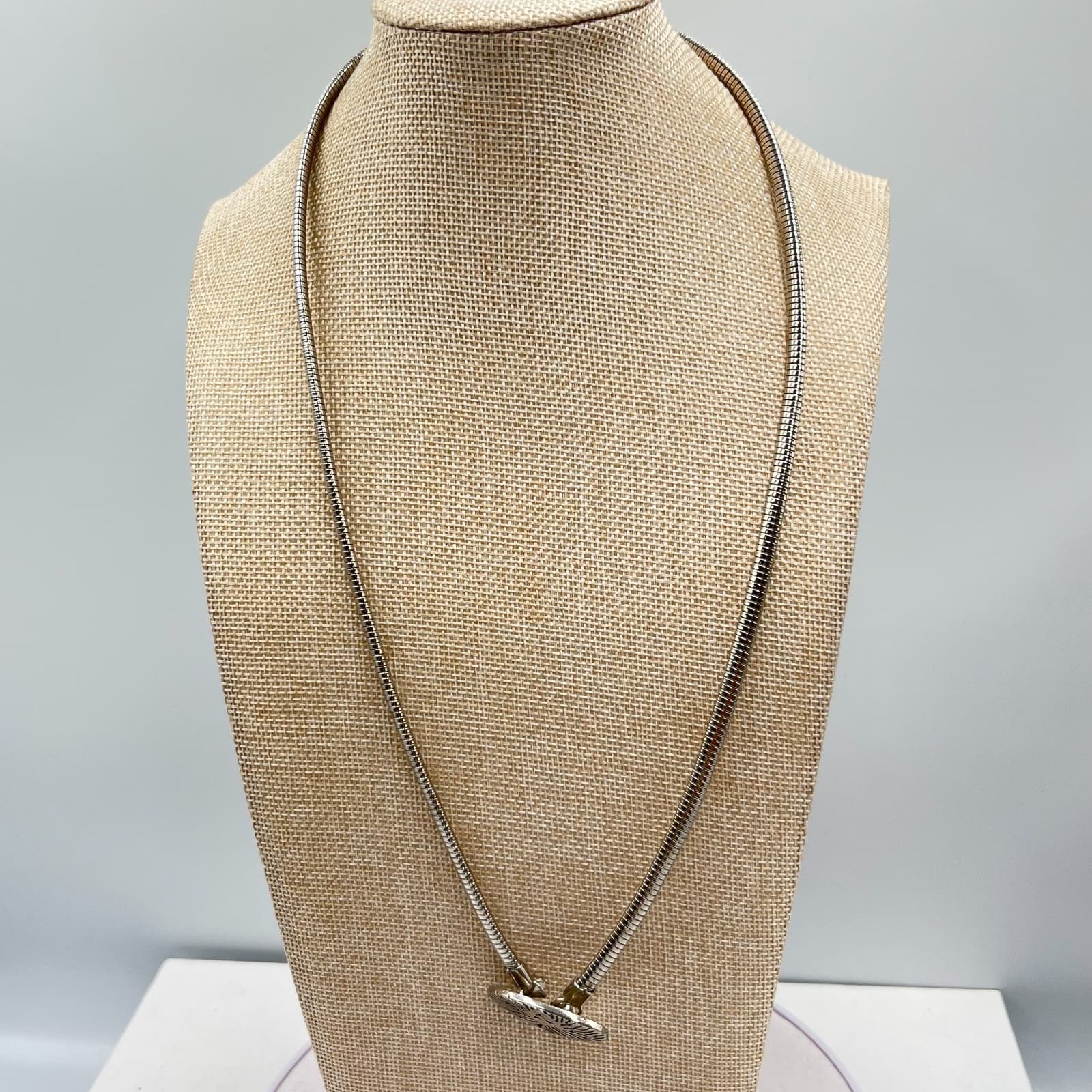 Vintage Silver Tone Lion Head Snake Chain Statement Necklace, Retro Boho Chic - Thumbnail 3