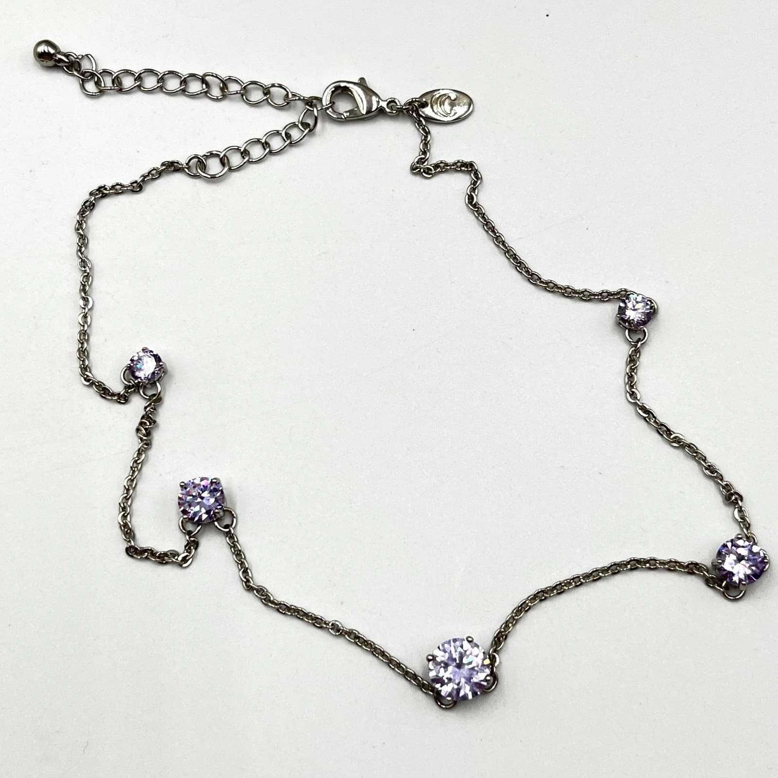 Vintage Charming Charlie Silver Tone Lavender CZ Station Necklace Retro Y2K Glam - Thumbnail 2