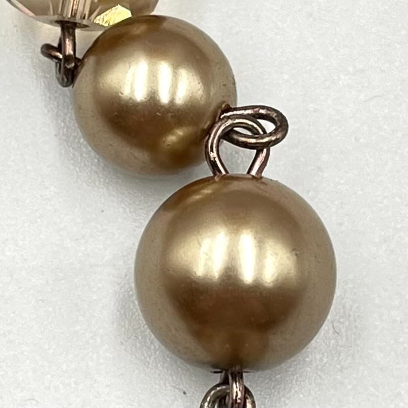 Vintage Liz Claiborne Gold Toner Pearl & Amber Crystal Statement Necklace, Retro - Thumbnail 4