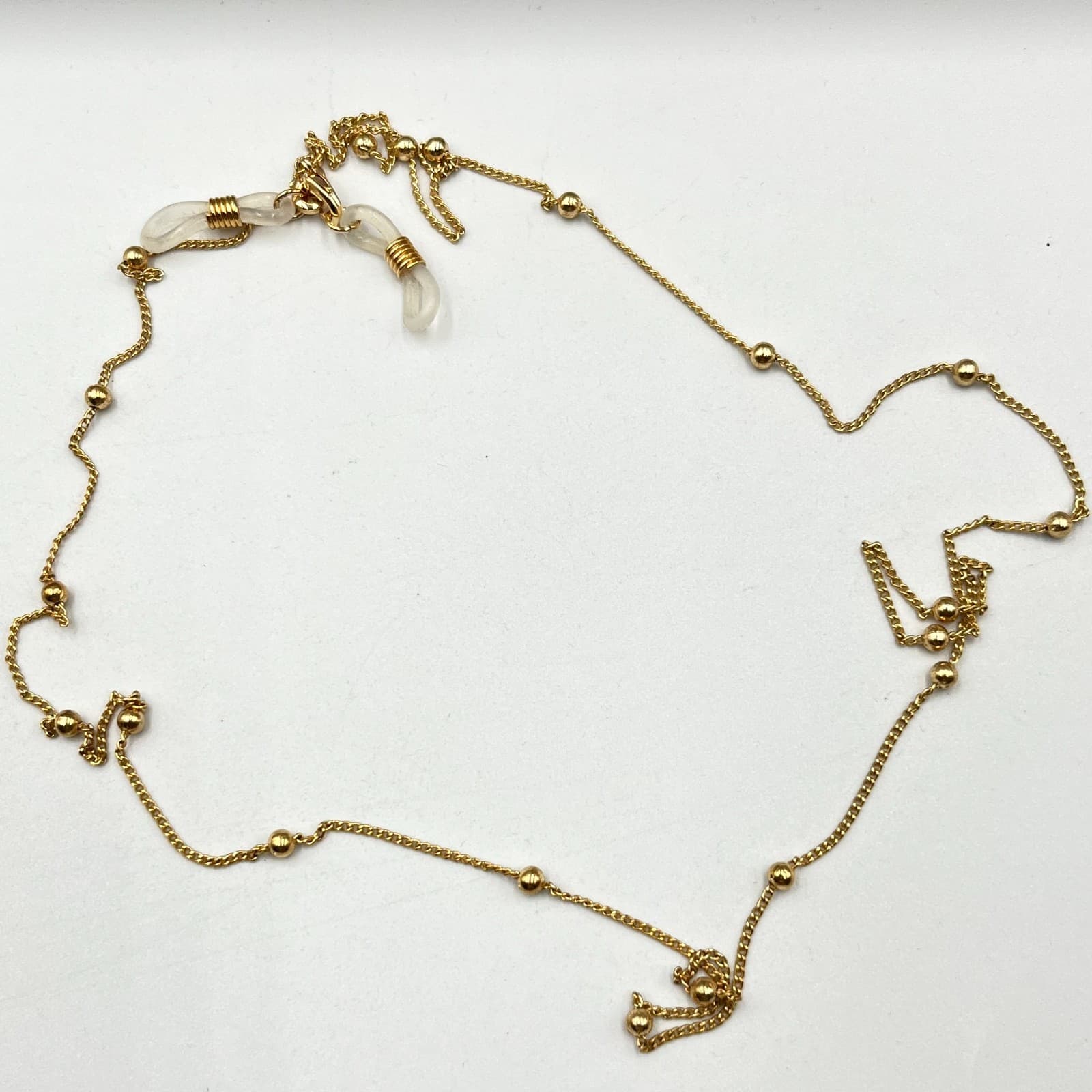 VTG Gold Tone Beaded Station Necklace Minimalist Dainty Curb Link 24" Fashion - Thumbnail 2